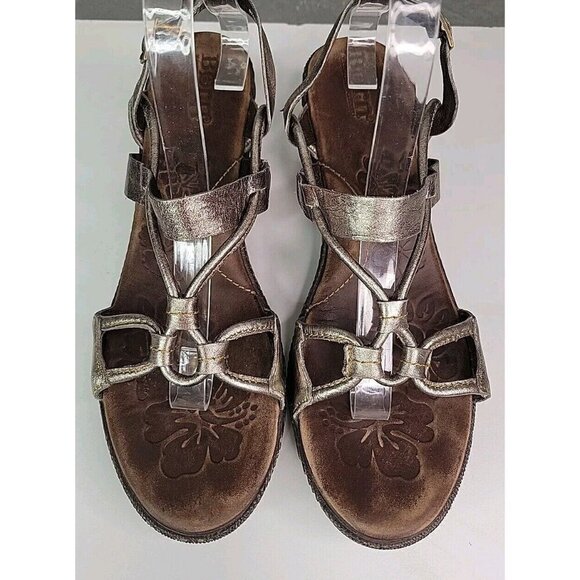 Women's Born Silver Metallic Leather Strappy Wedge Heeled Sandals Size 9 / 40.5 - Picture 4 of 15